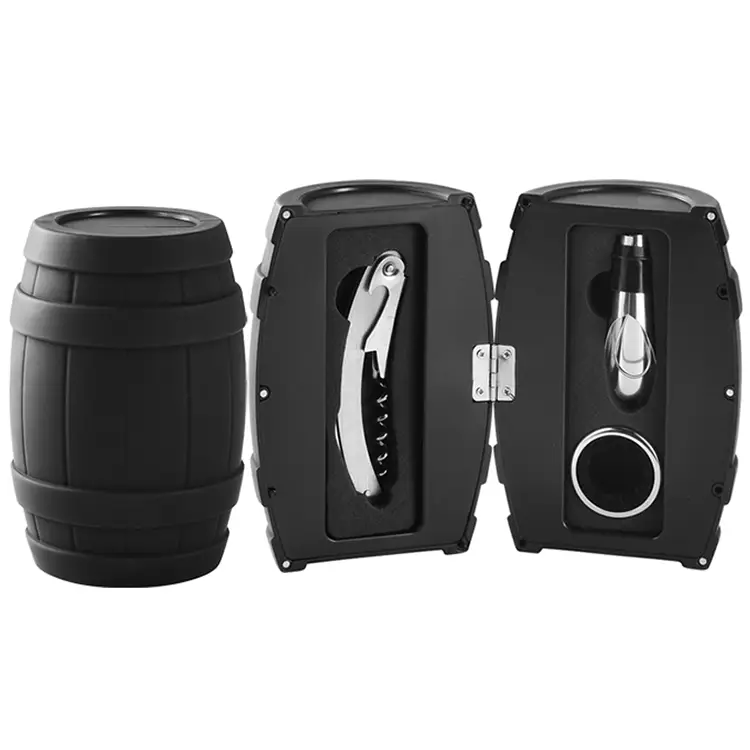 Set de vinuri cu cutie de plastic cu formă de butoi